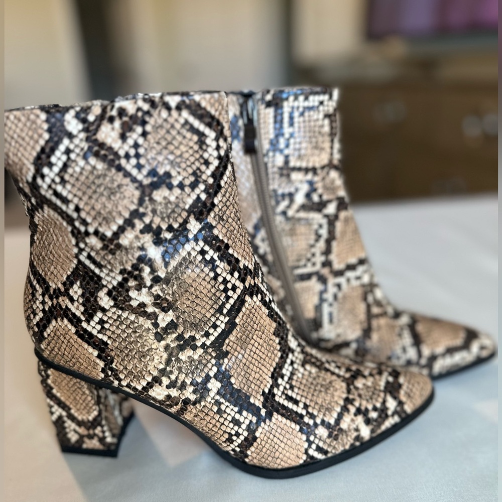 Stylish Snake Print Ankle Boots- Size 7